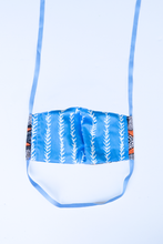 Load image into Gallery viewer, back of milimili fish face mask - featuring blue and white vine print