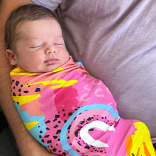 Load image into Gallery viewer, modern rainbow print swaddle set by milimili in collaboration with pronoun by jesse tyler ferguson