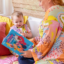 Load image into Gallery viewer, Mom reading If You&#39;re a Drag Queen and You Know It by Lil&#39; Miss Hot Mess to Daughter wearing matching MiliMili x Pronoun by Jesse Tyler Ferguson Wearable Blanket and Robe