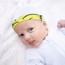 Load image into Gallery viewer, Milimili Kona Banana Beanie in bamboo jersey, shown on six-month-old baby