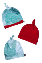 Load image into Gallery viewer, top knot baby beanies in holiday prints