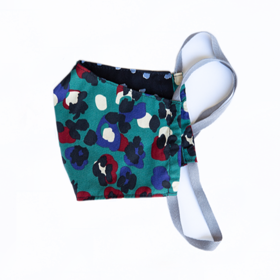 teal blue and red leopard print cloth face mask