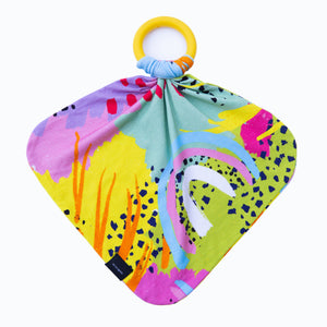 Modern Rainbow print lovey by MiliMili in collaboration with Pronoun by Jesse Tyler Ferguson, bamboo lovey, baby lovey