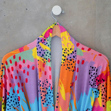 Load image into Gallery viewer, Close up of Modern Rainbow print robe by MiliMili in collaboration with Pronoun by Jesse Tyler Ferguson, bamboo robe