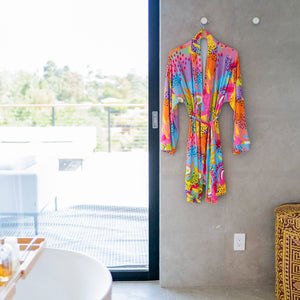 Modern Rainbow print robe by MiliMili in collaboration with Pronoun by Jesse Tyler Ferguson, bamboo robe