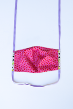 Load image into Gallery viewer, back of milimili monkey print face mask featuring pink and red daisy print