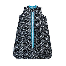 Load image into Gallery viewer, black and white pinwheel sleepsack by milimili with teal trim. 