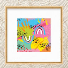 Load image into Gallery viewer, MiliMili Modern Rainbow Art Print, shown in oak frame, designed in collaboration with Pronoun by Jesse Tyler Ferguson