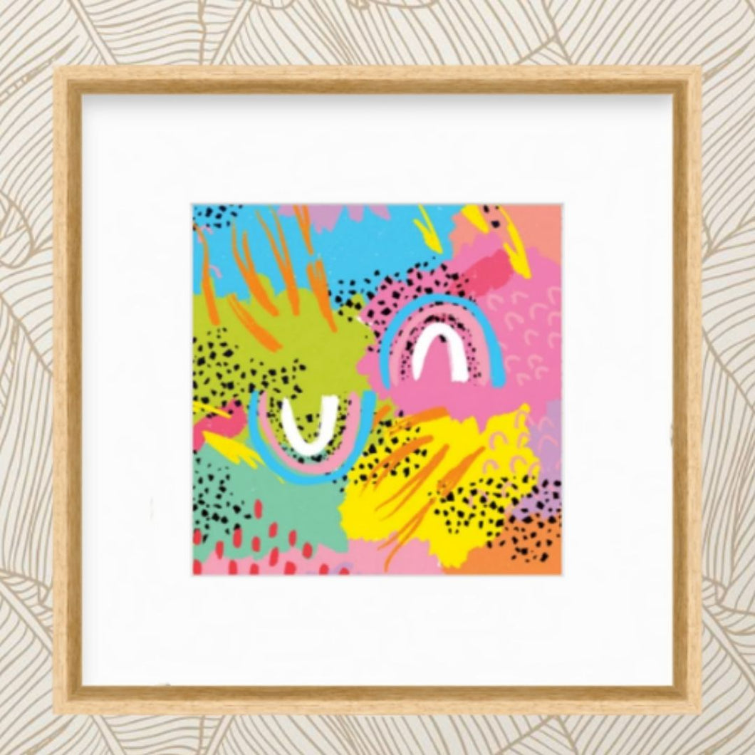 MiliMili Modern Rainbow Art Print, shown in oak frame, designed in collaboration with Pronoun by Jesse Tyler Ferguson